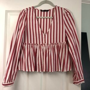 Zara Red and White Striped Peplum Long sleeve Blouse women’s size small